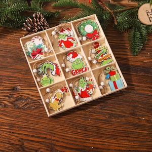 18Pcs Christmas Green Monster Thief Wooden Pendants Ornaments <strong>Wood</strong> Crafts <strong>Xmas</strong> <strong>Tree</strong> Ornaments Christmas Pendant Decorations - Product Image 1