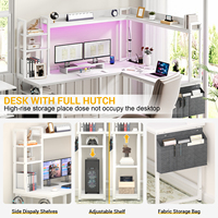 Bureau d'ordinateur réversible en forme de L pour bureau à domicile avec prise de courant Lumière LED Hutch Monitor Stand Étagères de rangement-pour l'écriture de jeu