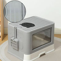 Bac à litière pour chat rectangulaire en plastique anti-éclaboussures moderne, 20L, grand format, entièrement fermé, type tiroir manuel, toilette pour chat pliable