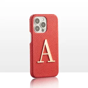 苹果手机15 14 13 12专业版个性化名称卵石皮革字母手机套