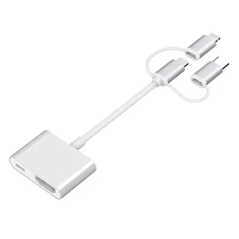 3 in 1 USB Type C / 8Pin Light ning / Micro USB to HDMI Adapter for iPhone iPad Mobile and Laptop and TV Projector Monitor etc