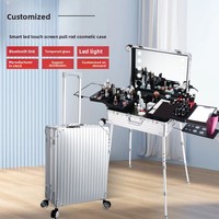 Trolley de 22 pouces Train de voyage Vanity Salon de beauté Barber Station de maquillage étui avec miroir éclairé pour coiffeurs mariage
