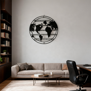 Casier à <span class=keywords><strong>vin</strong></span> suspendu industriel mural rond bouteille <span class=keywords><strong>de</strong></span> <span class=keywords><strong>vin</strong></span> support en verre grande carte du monde <span class=keywords><strong>mur</strong></span> métal minimaliste moderne - Product Image 4