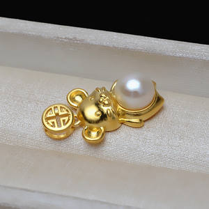 Pendentif souris en argent S925 avec pièce de monnaie en bronze du zodiaque et 7-8 perles, accessoires de fabrication de bijoux DIY - 3282 Pendentif cheveux de fœtus - Product Image 4