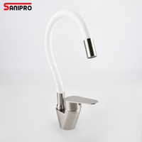 Robinet d'évier extractible SANIPRO Ingot Design en acier inoxydable avec bec flexible en silicone blanc pour cuisine et salle de bain