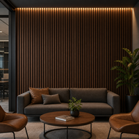 Panneau mural acoustique en bois de noyer WYRAX pour salle de séminaire, avec lattes et feutre noir, 2400x600x21mm, pour rénovation murale de salle de conférence commerciale