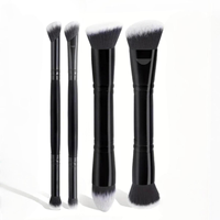 Pinceau de maquillage personnalisable à double extrémité, lot de 4, poils synthétiques doux, manche en plastique, pour contour et correcteur