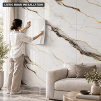 Papier peint autocollant en marbre blanc gris doré 60x60cm avec surface en PET et mousse IXPE pour murs intérieurs