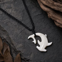 Kalung Vintage Hawaii Surfing dengan Liontin Tali Tulang Sapi, Motif Lumba-lumba, Kura-kura, Hiu, Kuda Laut, Koin Pasir, dan Hammerhead