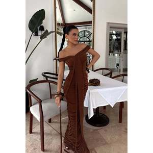 Vestido de Fiesta Marrón Naselinta, Cuello Alto, Manga Corta, Largo hasta el Suelo, Recto, Moderno, para Maternidad, Tallas XS-XXL, Elegante Ropa de Noche - Product Image 5