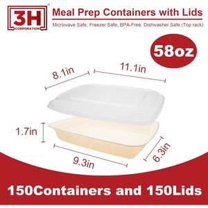 Contenants de préparation de repas réutilisables [Lot de 150, 58 oz] Contenants alimentaires à emporter avec couvercles - Sans BPA, compatibles micro-ondes/lave-vaisselle/congélateur - Product Image 6
