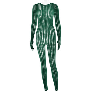PEEQI TY0039 Monos de moda al por mayor para mujer, de primavera, con rayas jacquard, manga larga, adelgazantes, sexys y ajustados. - Product Image 4