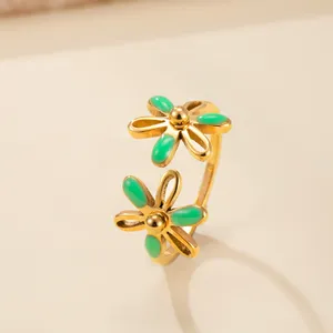 Vente en gros de fleurs en émail coloré anneau ouvert pour femmes en acier inoxydable couleur or anneaux de mode bohème bijoux cadeau - Product Image 4