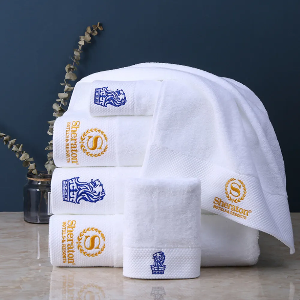 Ensemble de serviette de bain en coton, broderie personnalisée de luxe, 100% coton épais, blanc uni, 5 étoiles, hp, hôtel, spa, visage, quatre pièces