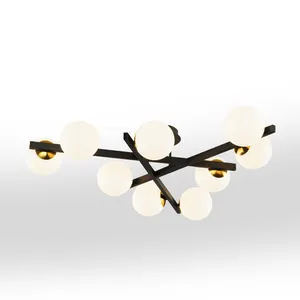 Lámpara colgante de techo de estilo nórdico para restaurante, candelabro de cristal soplado de burbujas, de lujo, color blanco y negro