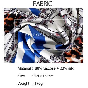 Foulard carré en satin sergé 130x130cm imprimé léopard avec motif chaîne, bandana léger, châle pour femme - Product Image 6