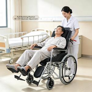 Silla de Ruedas Reclinable SYIV100 <span class=keywords><strong>XT</strong></span> L 001 con Marco de Aluminio, Reposacabezas Extraíble y Reposapiés Elevables para Cuidado del Paciente - Product Image 5