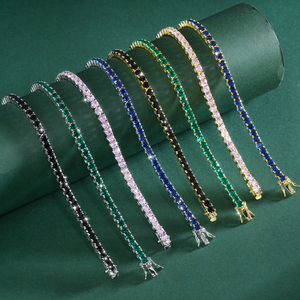 Pulsera Apilable Personalizada de Circonita Cúbica 5A Multicolor de 2/3/4mm, Chapada en Oro de 14K, Corte Redondo, Joyería de Circonita Cúbica, Pulsera <span class=keywords><strong>Tenis</strong></span> para Mujer - Product Image 1