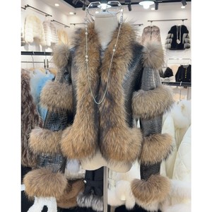 Veste en cuir d'agneau véritable avec <span class=keywords><strong>fourrure</strong></span> RXFurs, taille plus, pour femmes, <span class=keywords><strong>fourrure</strong></span> moelleuse et douce, garniture en <span class=keywords><strong>fourrure</strong></span> naturelle, veste courte - Product Image 3