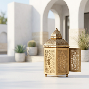 Nouvelles décorations de table pour la maison Ramadan 2027 : Lanterne à bougie marocaine en métal doré - Product Image 1
