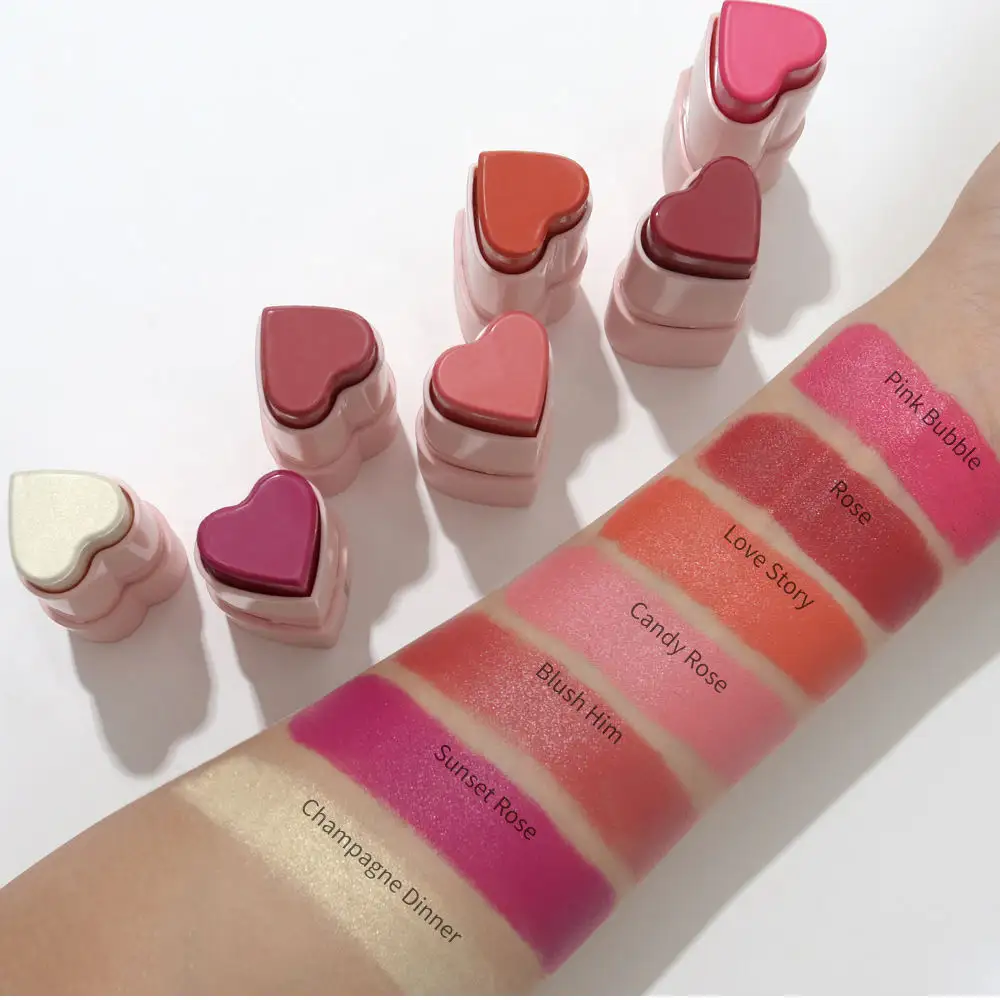 All'ingrosso per il viso con guance organiche tinta opaca a forma di cuore vegano cremoso Blush su Stick Private Label cosmetici cuore Blush