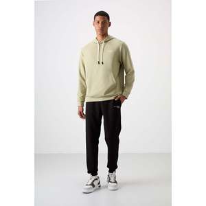 Cagla - Ensemble de survêtement pour homme en coton noir, épais, doux, texturé, confortable, brodé - 85255 - Vert clair/noir - Product Image 1