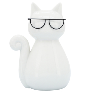 Statuetta di Gatto con Occhiali, Scultura Animale in Porcellana per Arredamento Casa e Ufficio, Statua Glamour da Esposizione - Product Image 2