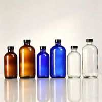 Bouteille en verre ambré opaque de Boston pour réactifs chimiques avec couvercle, flacon transparent bleu pour lotion, shampoing et huiles essentielles – Vente en gros