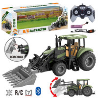 Juego de Vehículos Agrícolas para Niños con 3 Accesorios Frontales Intercambiables, Tractor de Granja con Control Remoto Recargable