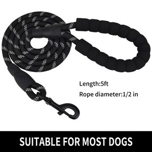 Correa para Perro Antienredos de 8 mm con Hilos Reflectantes, Correa de Cuerda para Mascotas, Cómoda, Negra, para Paseo y Entrenamiento - Product Image 4