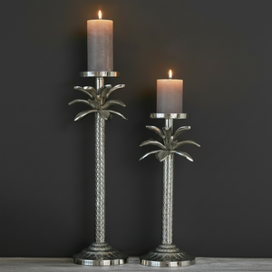 <b>Large</b> Silver Palm Tree <b>Candle</b> Holders Set of 2 for Home Decoration for Christmas Festivities - Product Image 1