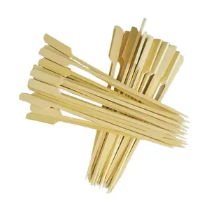 disposable custom logo flat paddle gun shape bamboo skewers with handle for BBQ in bulk