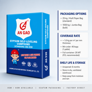 AN GAO AG-330 Composé autonivelant à base de gypse 25kg pour chauffage par le sol UFH, Nivelant de sol, Usine EXW OEM, Coulis léger - Product Image 5