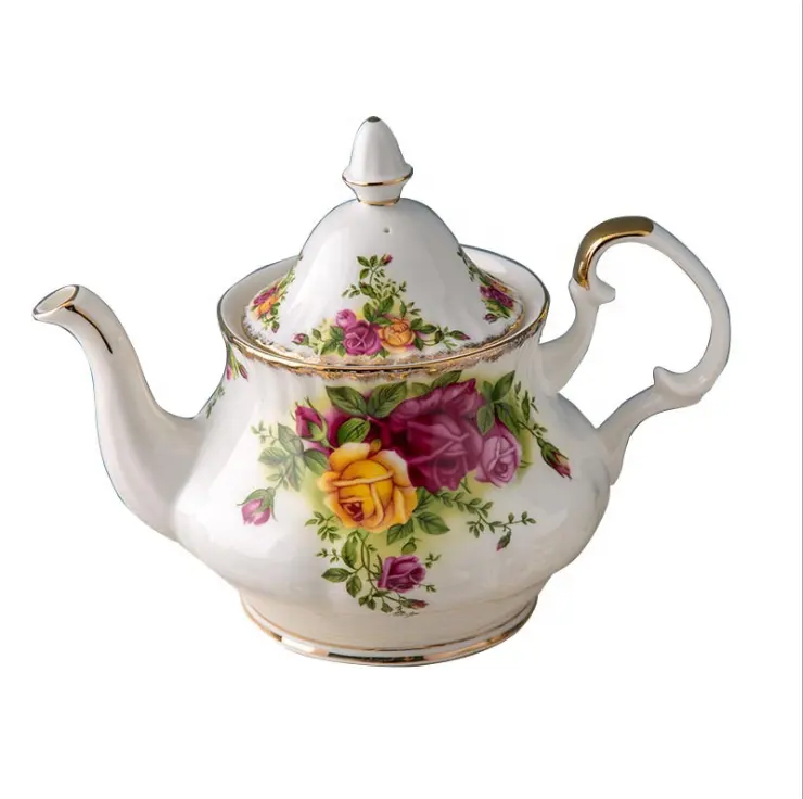 Nuovo design stile europeo fine bone china rose design tazza da tè e teiera set per la vendita