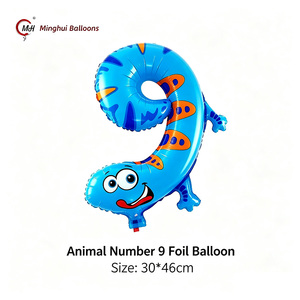 Globos de Número del 0 al 9 con Diseño de Animales de Dibujos Animados, Globos de Mylar con Temática de Zoológico y Jungla, Decoración para Fiestas de Primer Cumpleaños y Baby Shower, Inflables con Helio - Product Image 2