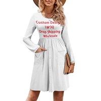 Robe décontractée imprimée pour femme, coupe ample, à manches longues, boutonnée, longueur genou, en tissu élastique respirant, idéale pour le dropshipping