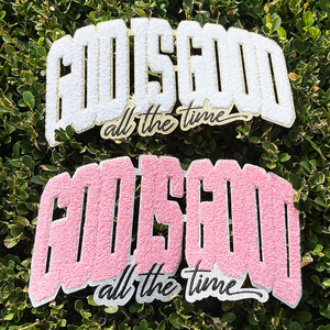 Sequin Thêu <span class=keywords><strong>Chenille</strong></span> Tùy Chỉnh Sắt Trên Các Bản Vá Lỗi Thêu Màu Hồng Thiên Chúa Là Tốt Tất Cả Các Thời Gian Chúa Giêsu <span class=keywords><strong>Chenille</strong></span> Các Bản Vá Lỗi Cho Quần Áo - Product Image 1