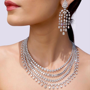 Ensemble de bijoux de mariée personnalisé en or 18 carats avec collier et boucles d'oreilles en moissanite VVS, chaîne en argent 925 avec diamants en moissanite de laboratoire, bijoux pour femmes - Product Image 1