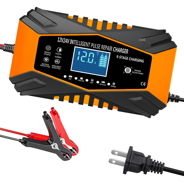 VOITATOP Mini Professional Portable 12V/24V 12A/6A Battery Charger for Cars Lorries RC Cars with AC Input