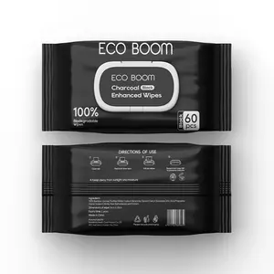 Эко-бум, натуральная Природа, Компостируемый, устойчивый логотип на заказ, хлопок, поставщик, черная влажная салфетка