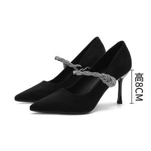 Scarpe con <span class=keywords><strong>Tacco</strong></span> Alto 8cm a Punta Chiusa per Abiti da Sera Eleganti Stiletti Neri in Raso per Donna - Product Image 5