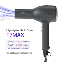 Sèche-cheveux professionnel ionique YX-T7 Max 2400W avec moteur DC sans balais, séchage rapide, pour usage hôtelier (femmes et hommes), avec buse concentrateur