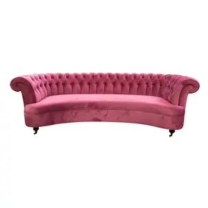 MRS WOODS Modern Design Luxury Pink Green Chesterfield Tufted Velvet Curved Living Room Armrest Sofa