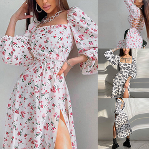 <span class=keywords><strong>Vestido</strong></span> Midi Floral al por Mayor 2026 con Cuello <span class=keywords><strong>Cuadrado</strong></span>, <span class=keywords><strong>Manga</strong></span> <span class=keywords><strong>Abullonada</strong></span>, Abertura Alta, Diseño Chic, Estilo de Alta Gama, Envío Rápido, Vestidos Casuales para Mujer - Product Image 2