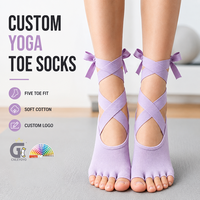 Chaussettes de yoga personnalisées à bout ouvert avec sangle de cheville et nœud, en coton doux, OEM ODM pour femmes, idéales pour le Pilates, la barre et l'entraînement en studio