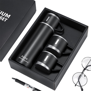 Hot Sale Portable Business Cup 500ml <b>Gift</b> <b>Box</b> Set Stainless Steel Thermos Cup with 3 Lids One-Cup Flasks Vacuum Water Bottle - Product Image 1