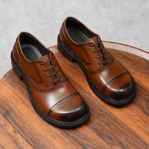 Nouvelles Chaussures de Soirée Haut de Gamme pour Hommes en Cuir Véritable - Chaussures en Cuir Rond à Pois pour Costumes, Rehaussantes, Collection Automne - Product Image 2