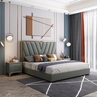 Luxuriöses Edelstahl-Polsterbett Modernes Samt-Stoff-Leder Doppelbett Kingsize-Bettgestell