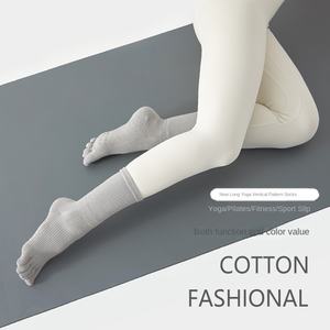 Wholesale Breathable Mid-calf Yoga <b>Socks</b> Solid Color Striped Anti-slip <b>Sports</b> Dance Fitness Training - Product Image 3