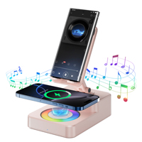 Chargeur sans fil pliable rotatif à 360° avec lumière RGB, charge rapide 15W, haut-parleur et port USB-A pour iPhone, iPad et smartphones